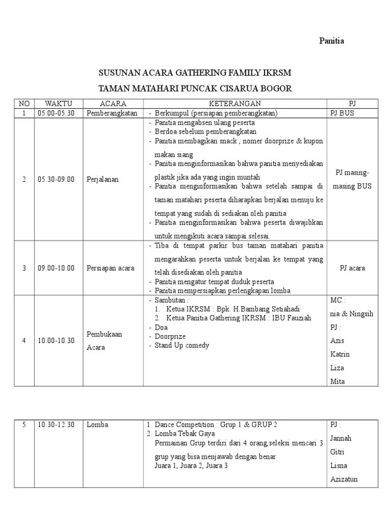 Rundown Acara Family Gathering. Susunan Acara Gathering Family – Otosection