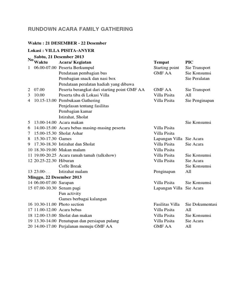 Rundown Acara Family Gathering. Rundown Acara Family Gathering