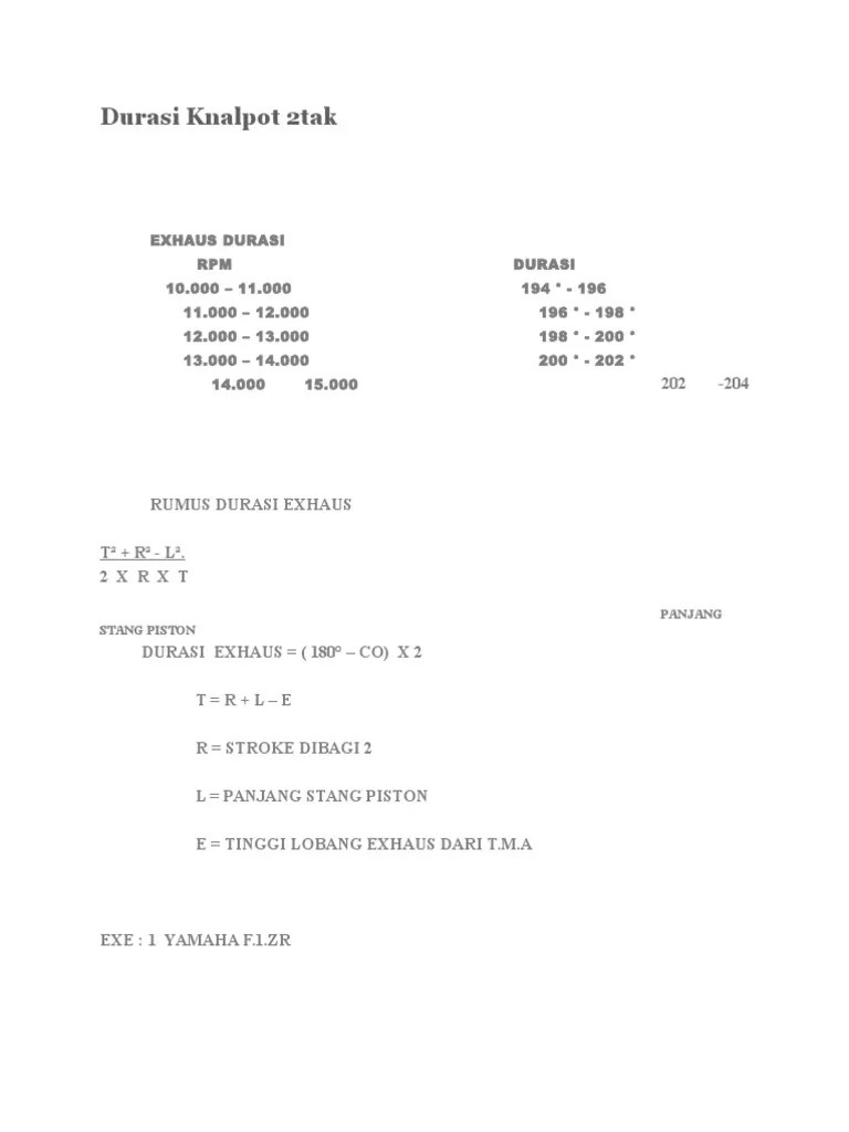 Rumus Knalpot 2 Tak. Durasi Knalpot 2tak