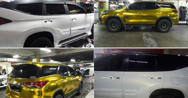 Cutting Sticker Pajero Sport. Pilih Mana Pajero Sport Wrapping Putih Emas atau Fortuner Krom Emas, Segini Biayanya!