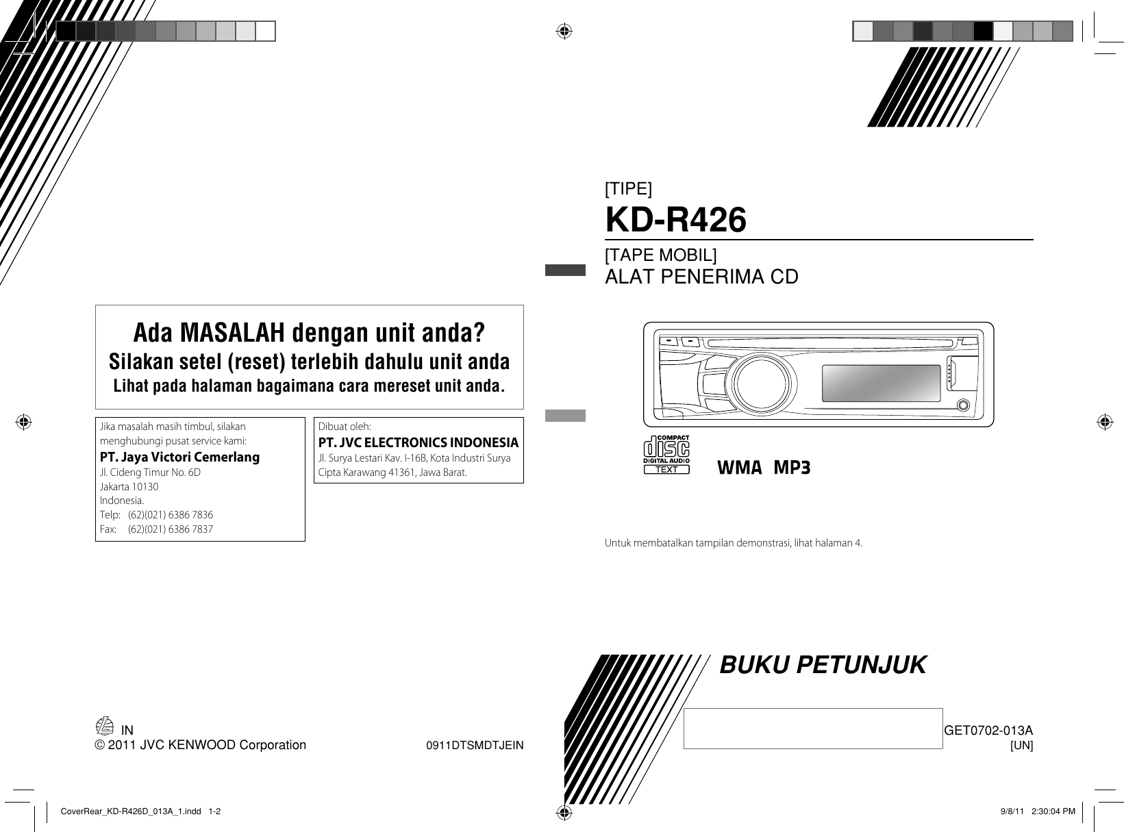 Cara Reset Tape Mobil Jvc. JVC KD R426DUN CoverRear_KD R426D_013A_1 User Manual GET0702 013A