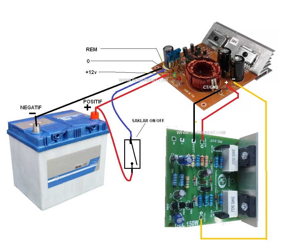 Cara Menyambungkan Speaker Aktif Ke Aki. Cara Agar Kit Power Amplifier OCL 150W Bisa Menggunakan Aki 12V